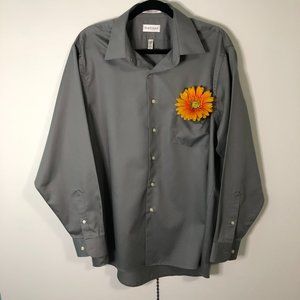 ***SOLD*** Van Heusen Mens Dress Shirt Gray Silver Large Career Lux Sateen